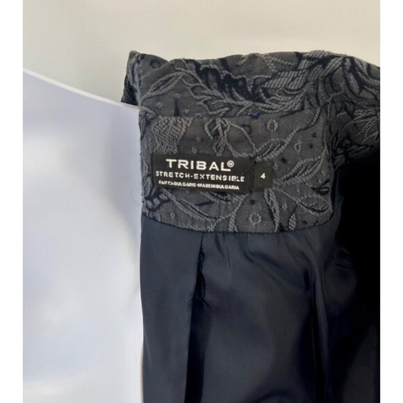 TRIBAL BLACK FLORAL TEXTURED ZIP-UP BLAZER JACKET - 4 - Picture 6 of 6